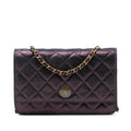 Quilted Iridescent Lambskin Tartan Button Wallet On Chain
