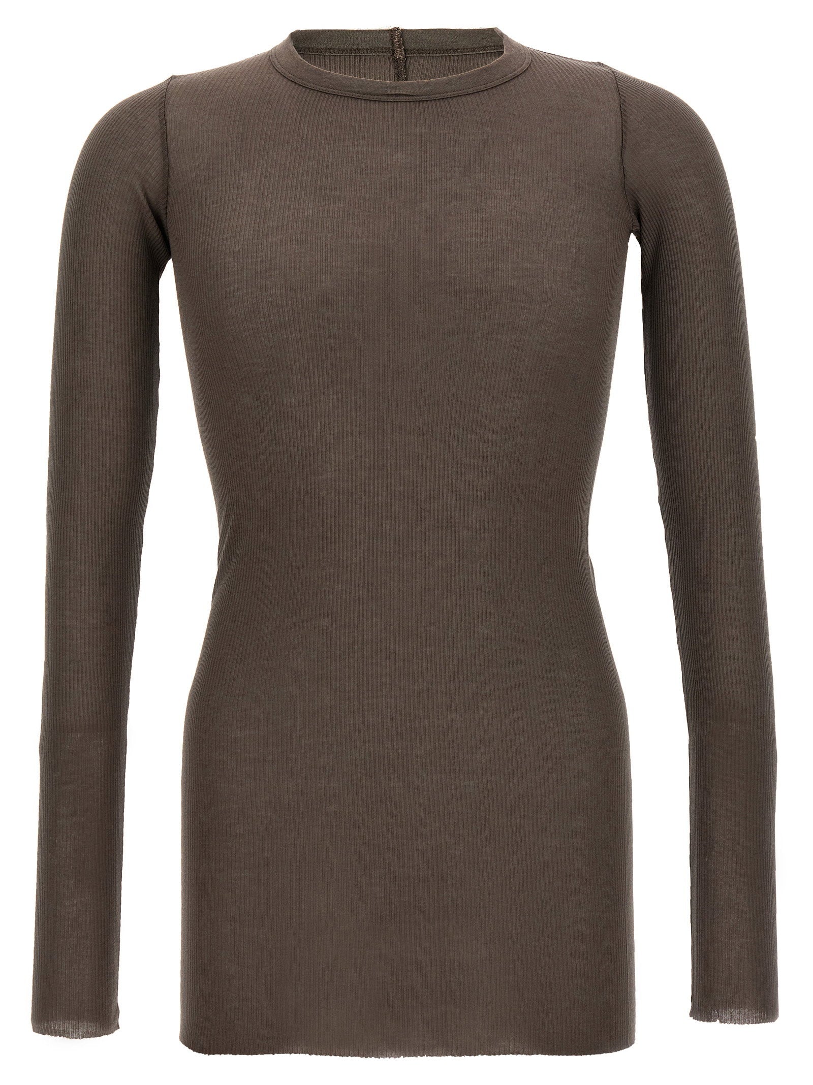 Rick Owens Ribbed Viscose and Silk Blend T-shirt — Brown