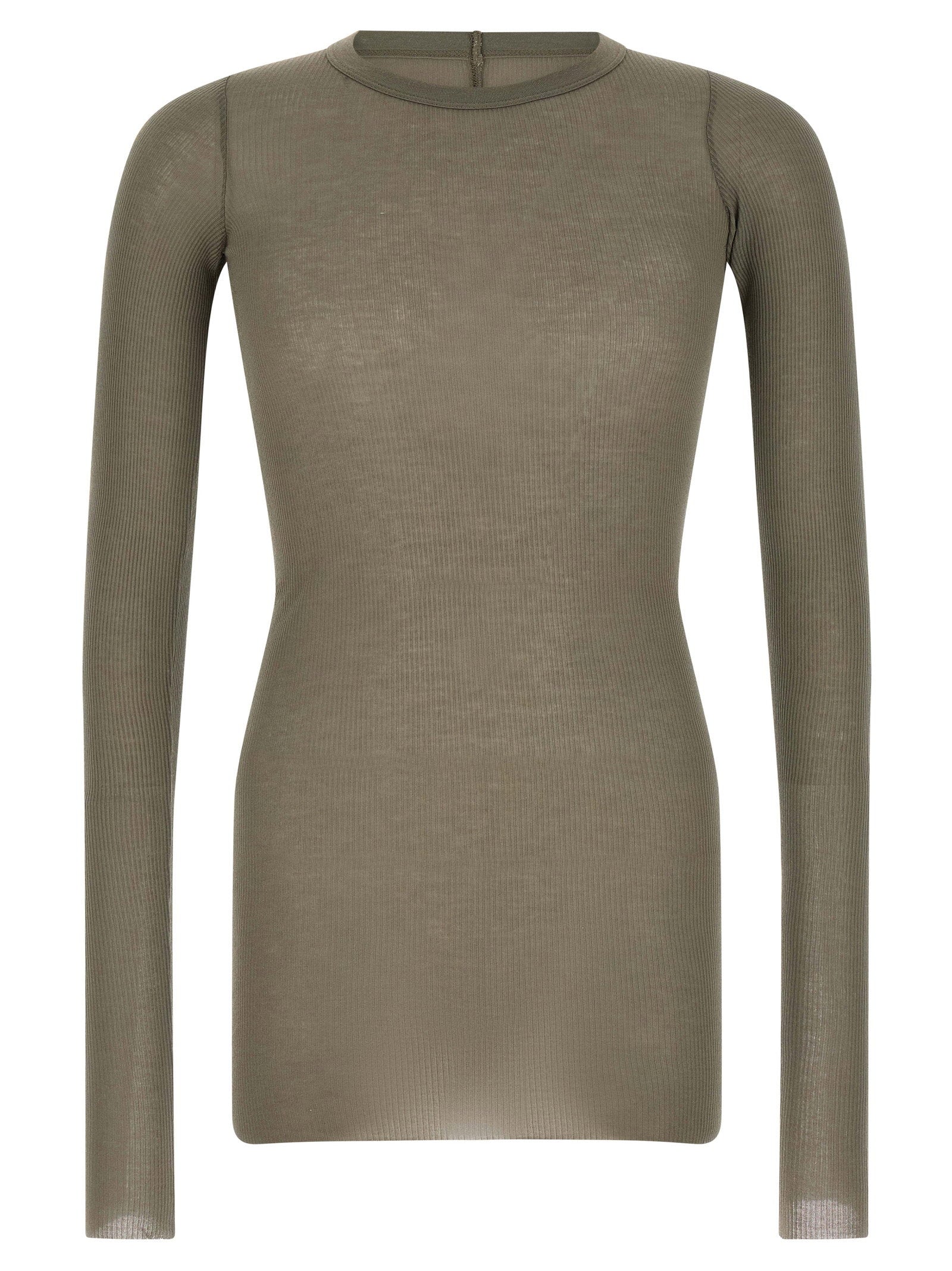 Rick Owens Ribbed Viscose-Silk Blend T-Shirt — Sage