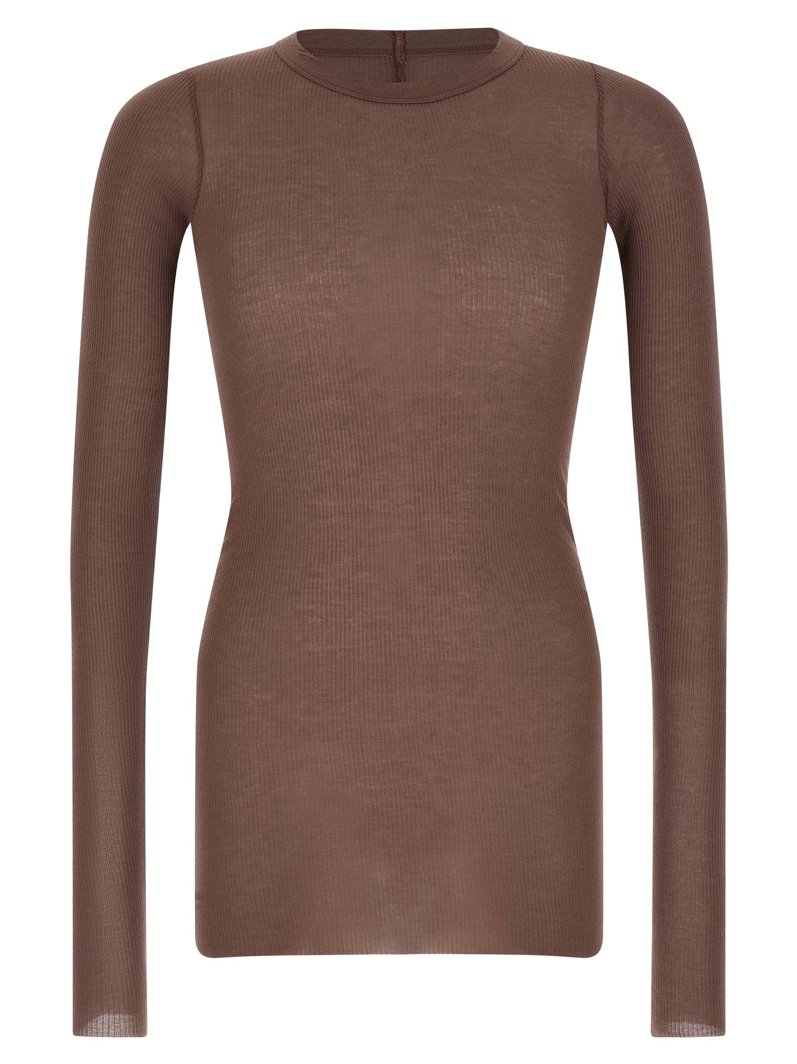 Rick Owens Ribbed Viscose-Silk Blend T-shirt — brown