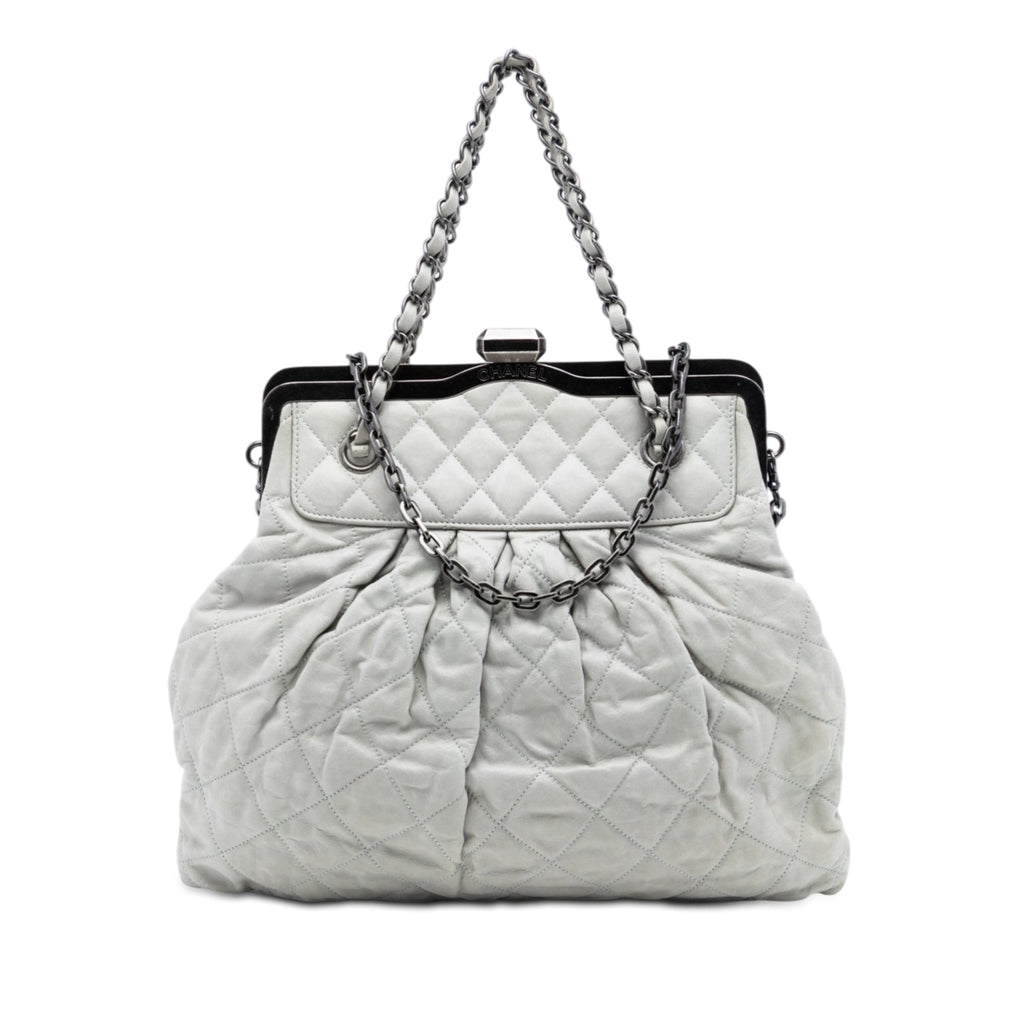 Iridescent Calfskin Chic Quilt Frame Satchel