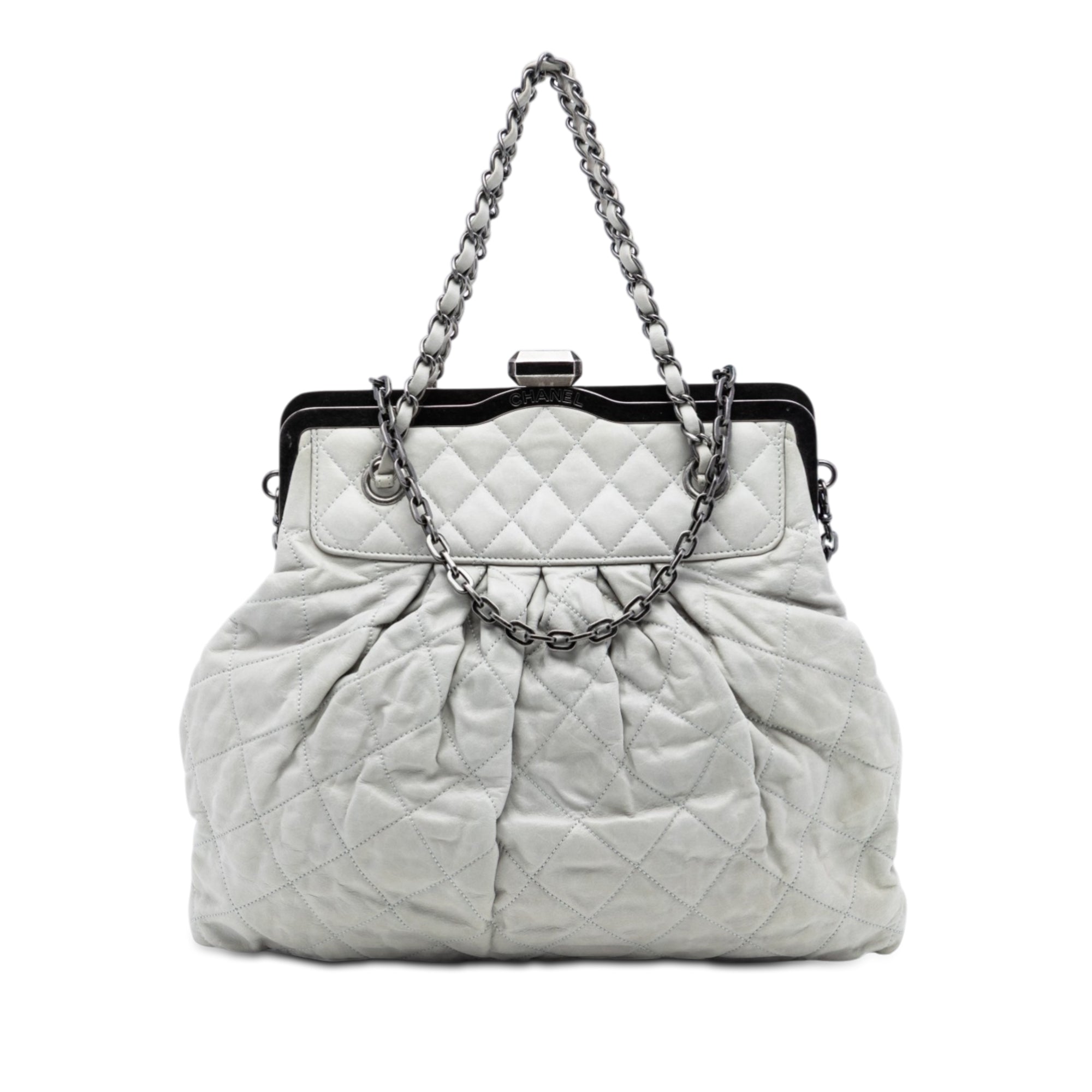 Iridescent Calfskin Chic Quilt Frame Satchel