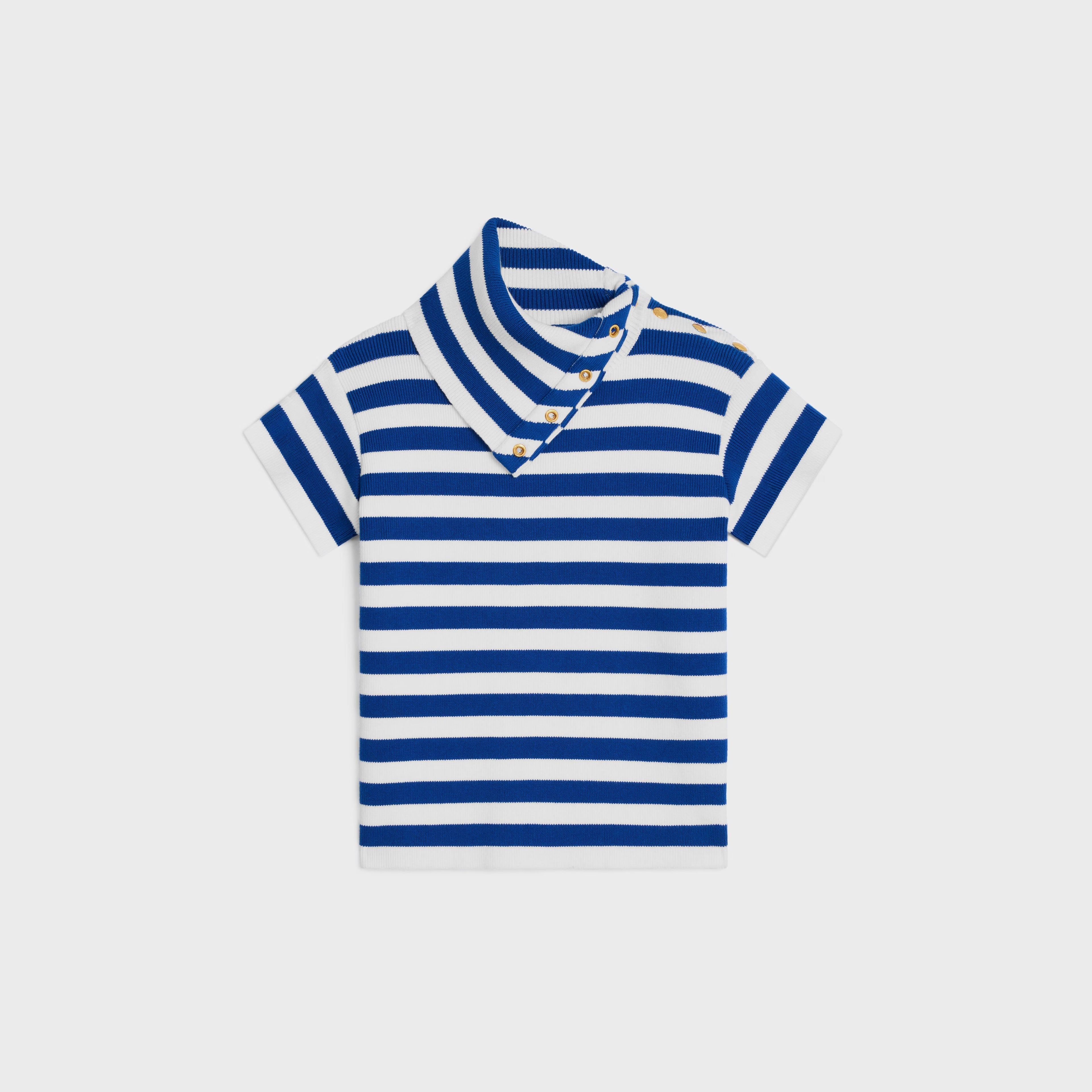 Celine Striped Ribbed Cotton T-shirt — Blue