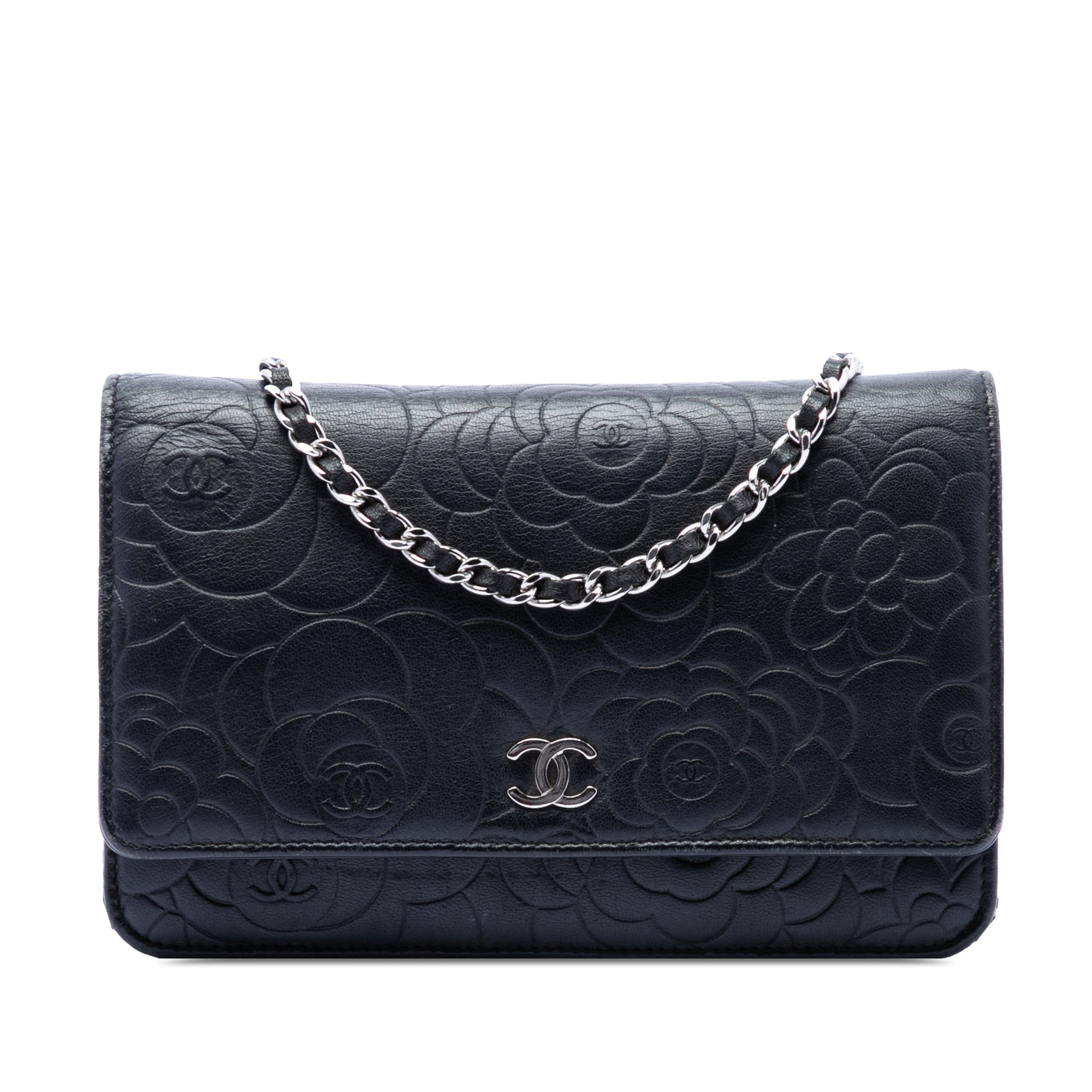 CC Embossed Lambskin Camellia Wallet On Chain
