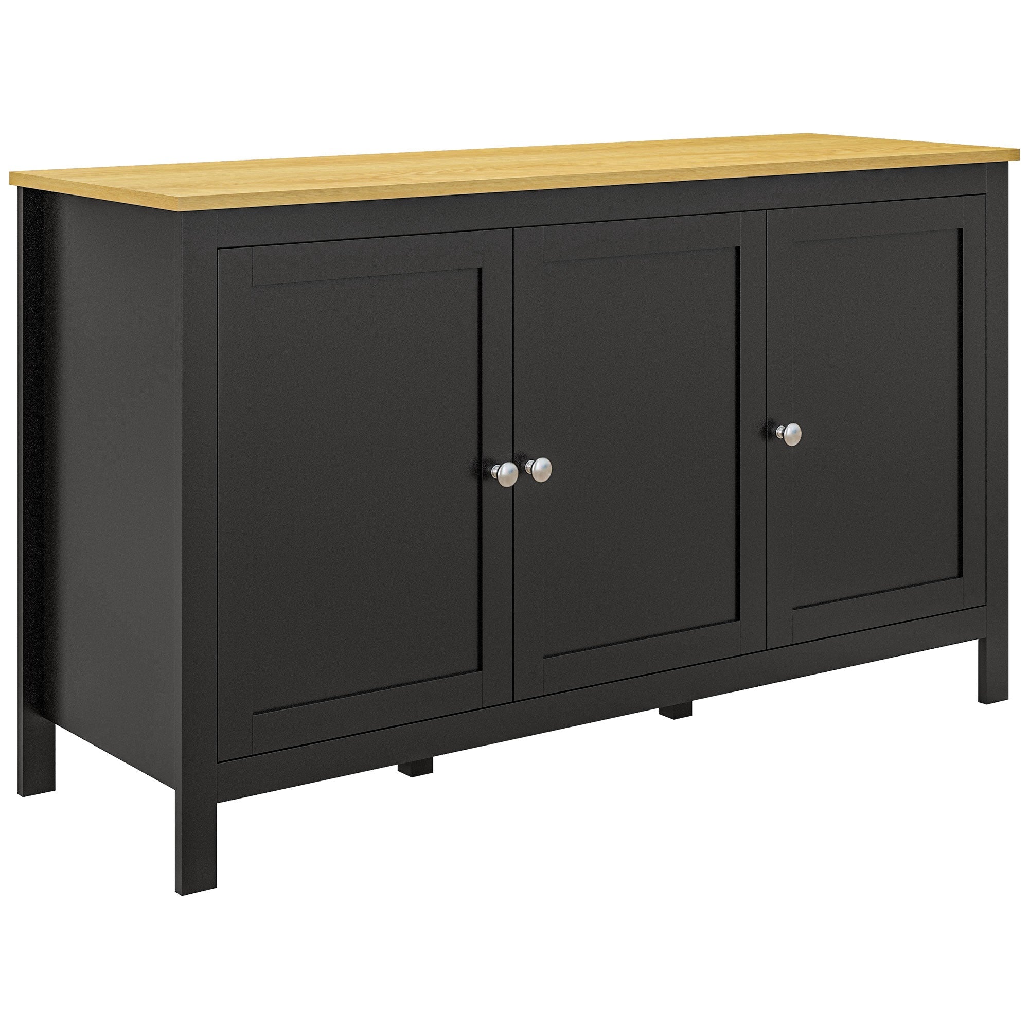 Buffet Cabinet with Doors & 2 Adjustable Shelves, Black & Natural
