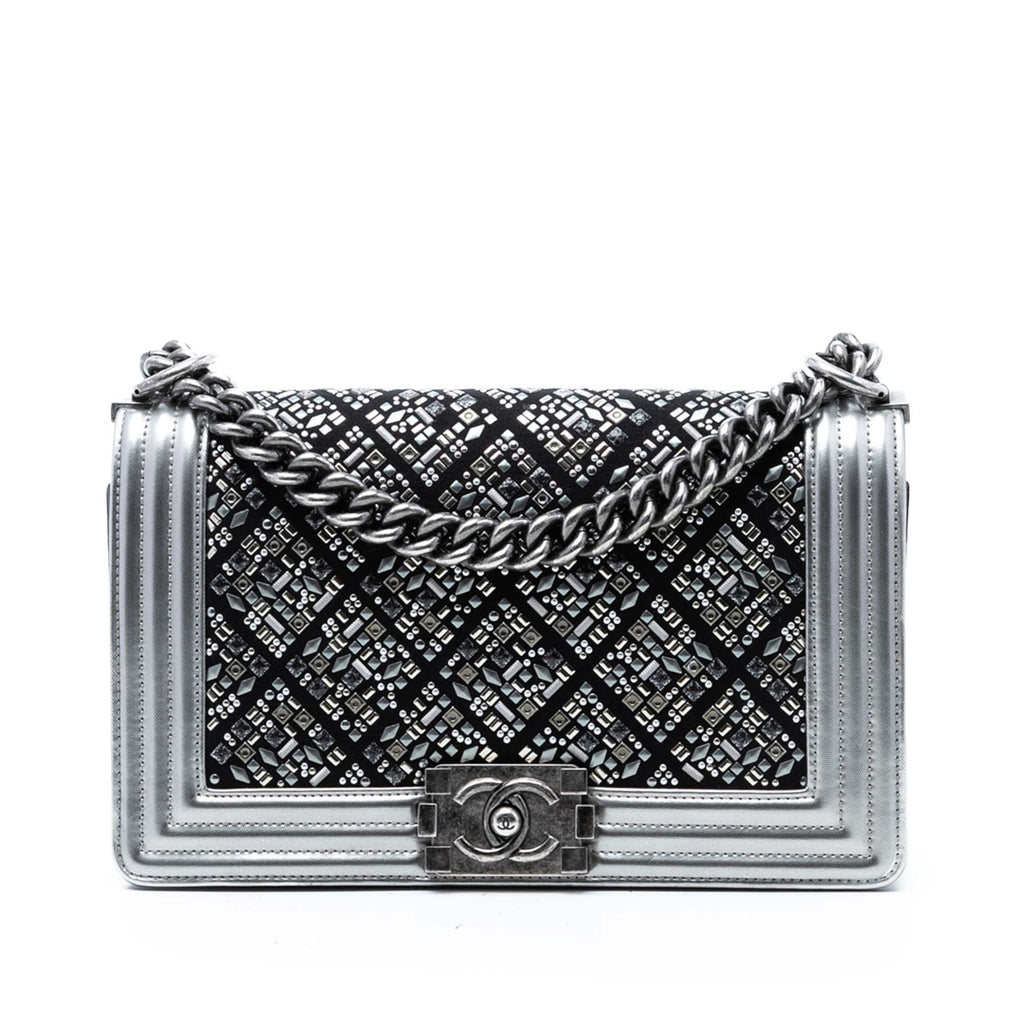 Old Medium Calfskin Crystal Embellished Boy Flap