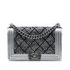 Old Medium Calfskin Crystal Embellished Boy Flap