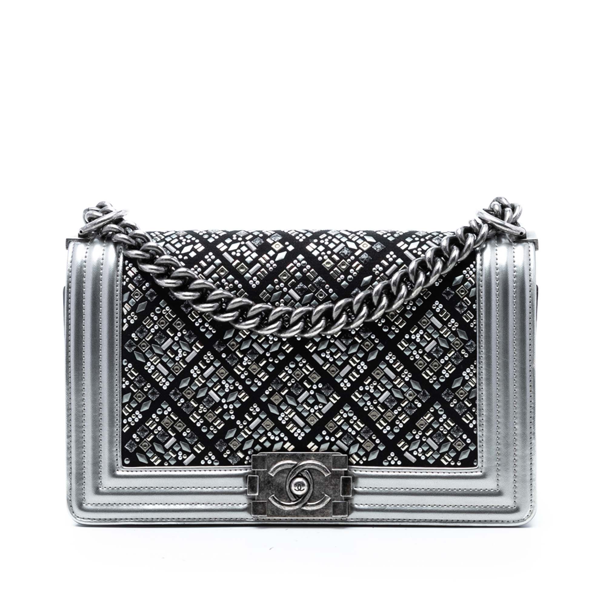 Old Medium Calfskin Crystal Embellished Boy Flap
