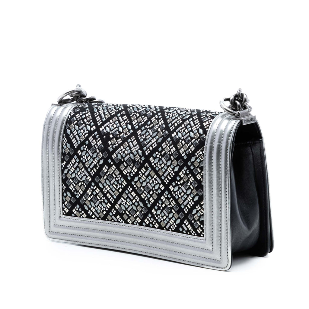 Old Medium Calfskin Crystal Embellished Boy Flap