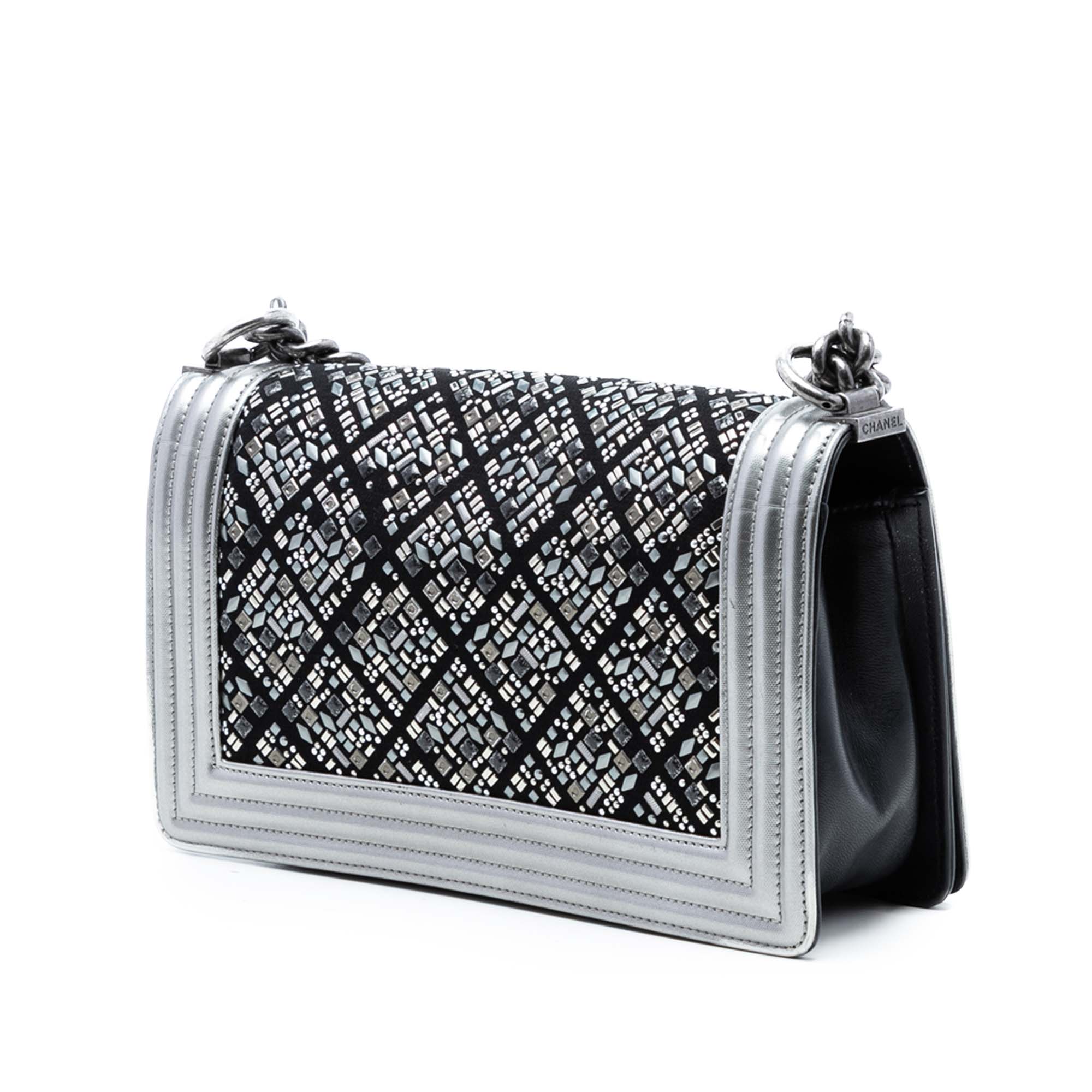 Old Medium Calfskin Crystal Embellished Boy Flap
