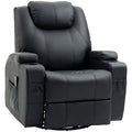 PU Leather Massage Recliner with 8 Vibration Points and Cup Holders Black