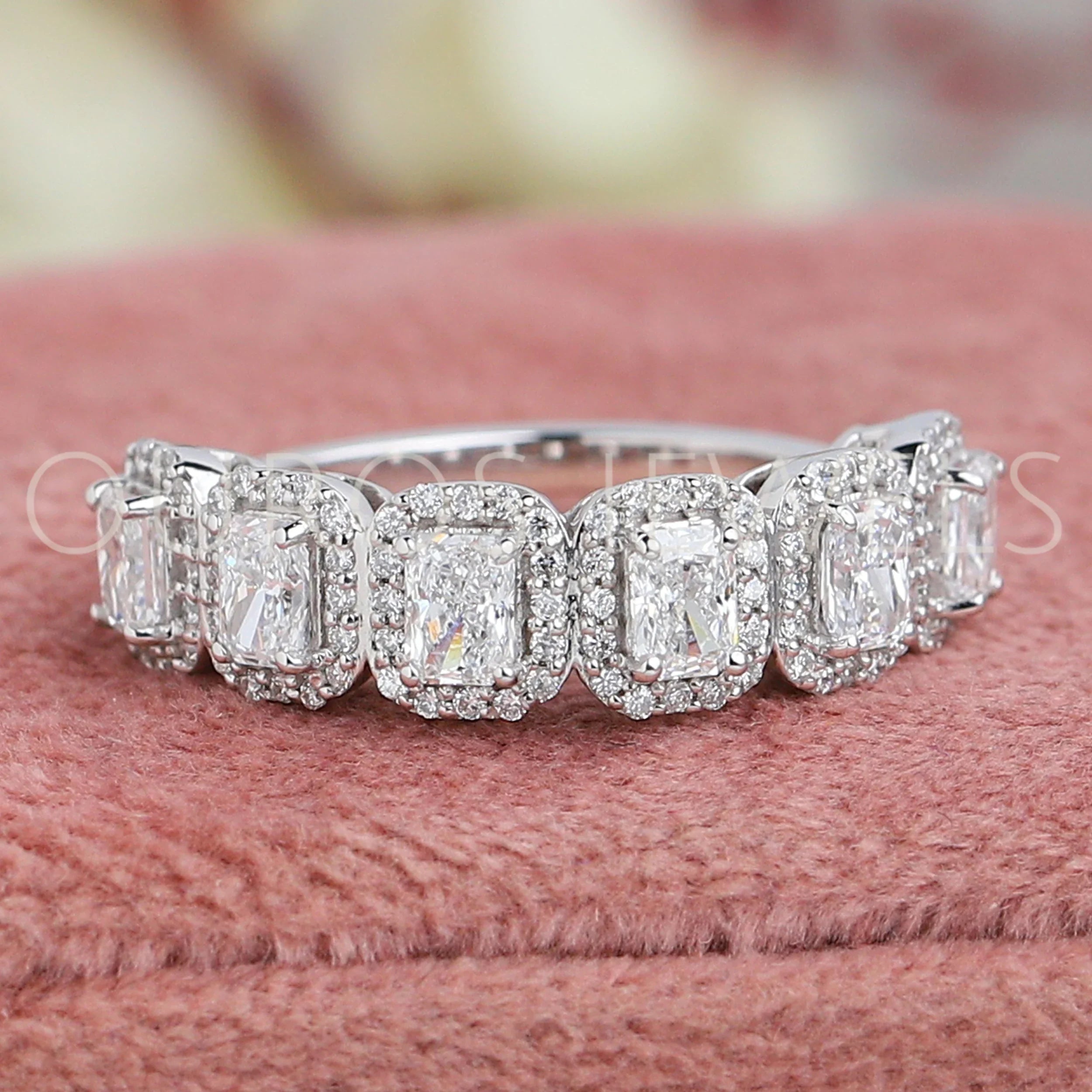Radiant Cut Halo Half Eternity Wedding Band