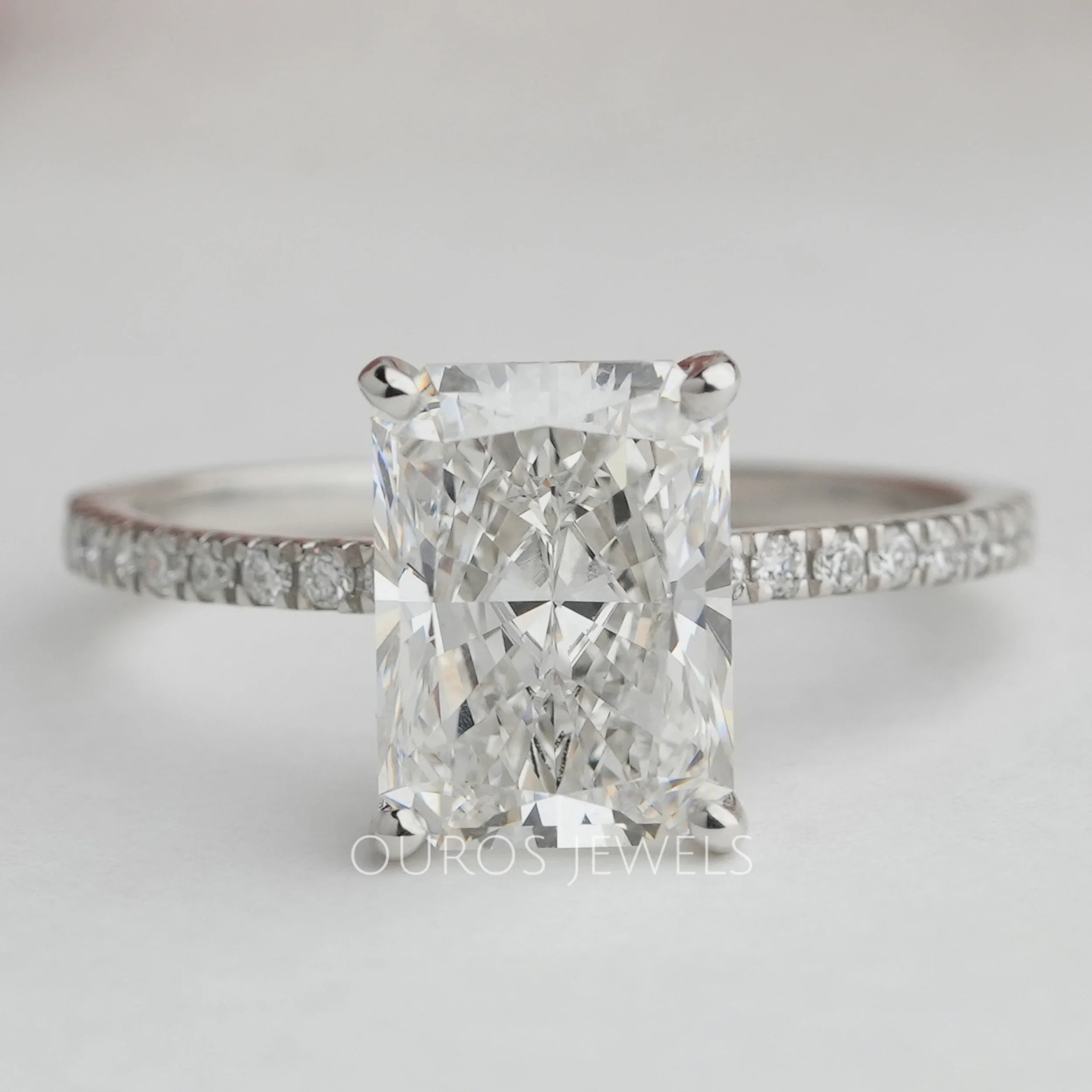 Radiant Cut Hidden Halo Solitaire Accent Engagement  Ring