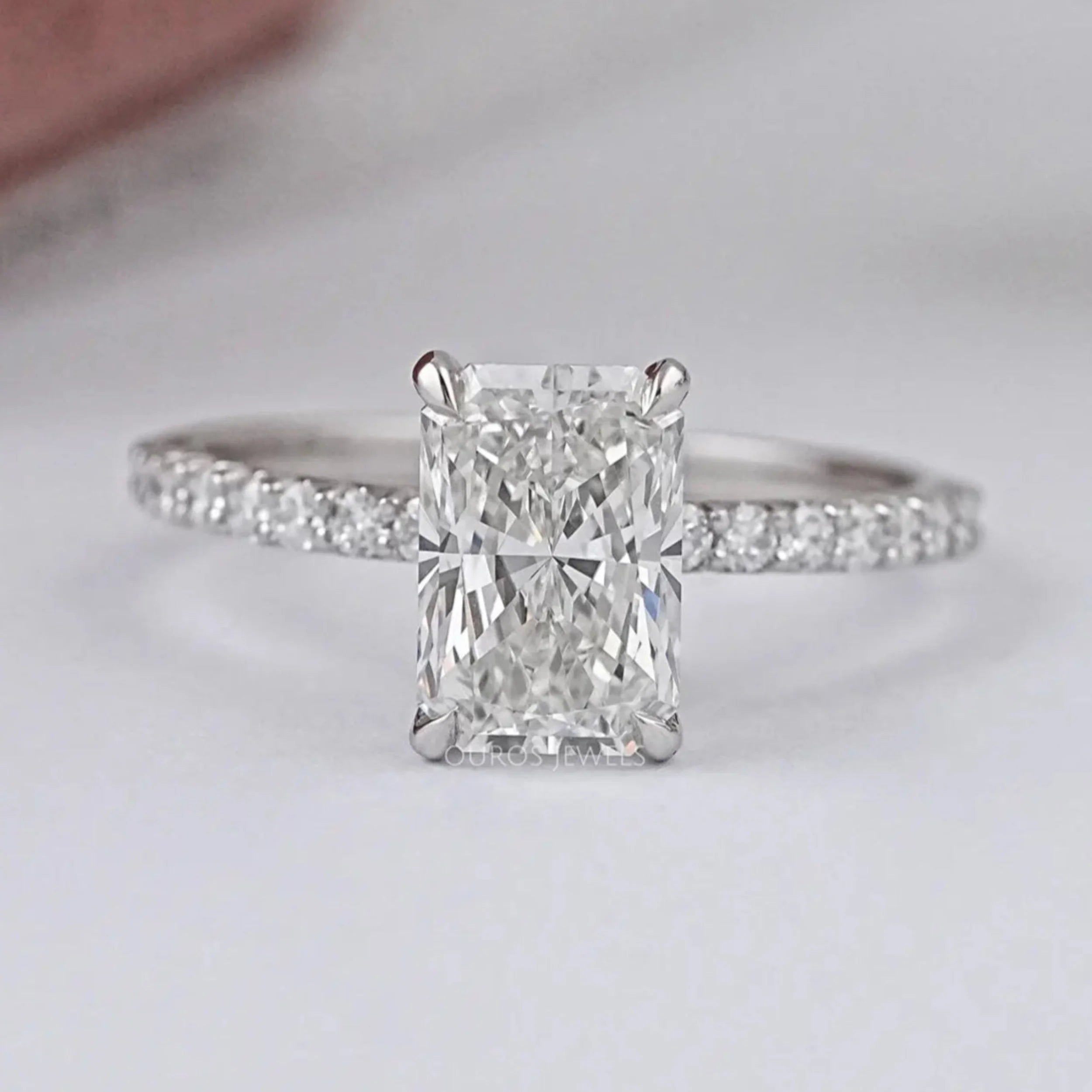 Radiant Cut Solitaire Accent Diamond Engagement Ring