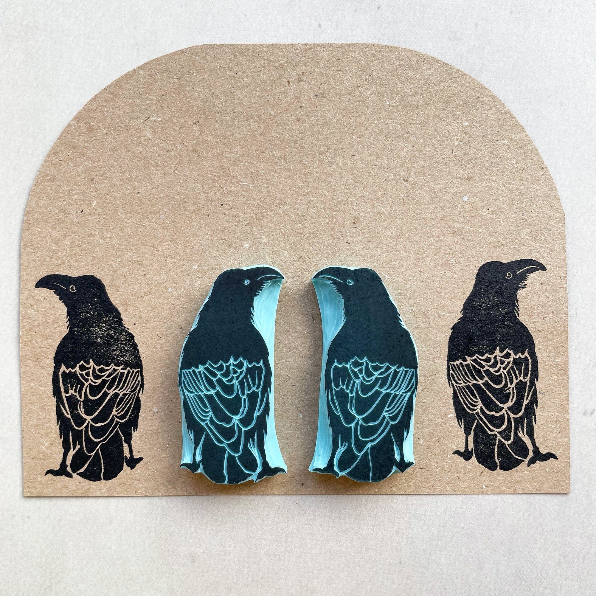 Rubber stamp set of Ravens with branch and moon phases