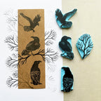 Raven rubber stamps, tree branch rubber stamp