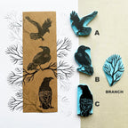 Raven rubber stamps, tree branch rubber stamp
