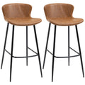 Bar Stools Set of 2, PU Leather  Bar Chairs with Backs and Steel Legs, Brown