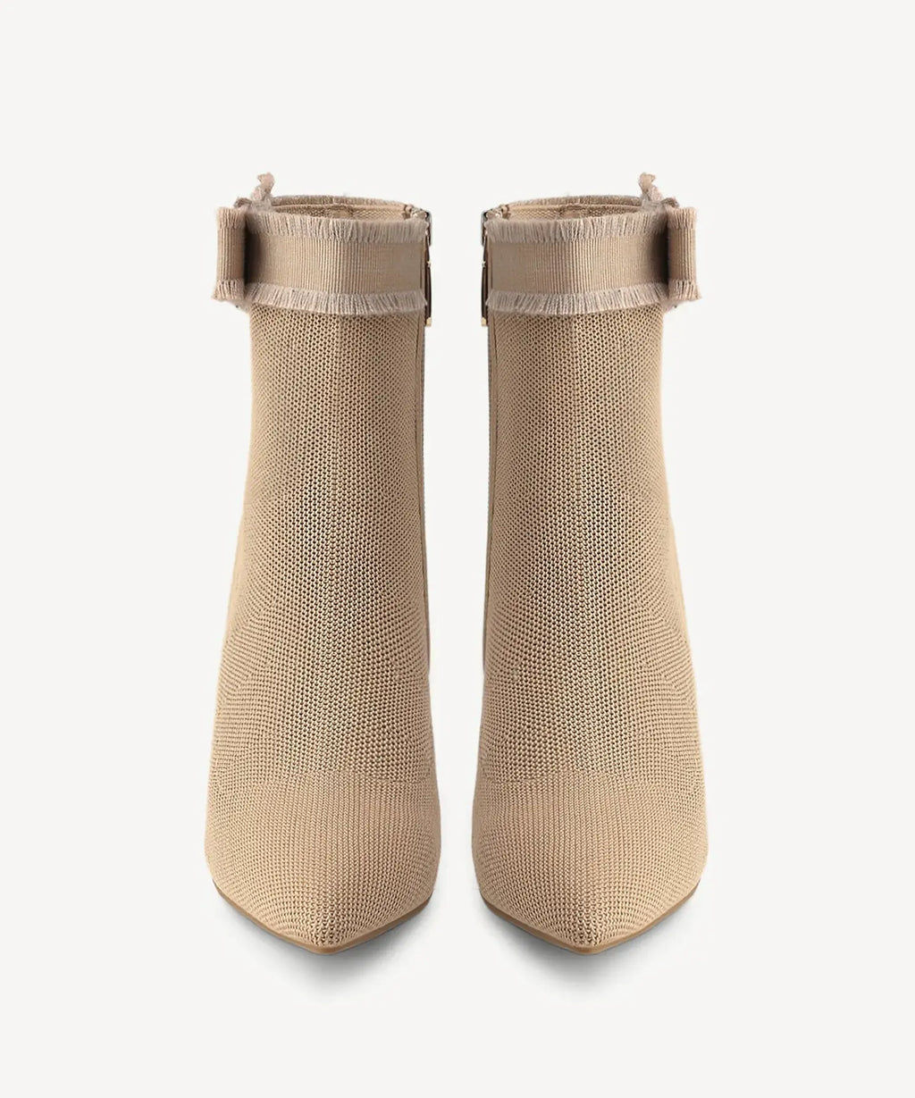BelleKnit Bow Pointed Toe Heeled Ankle Boot