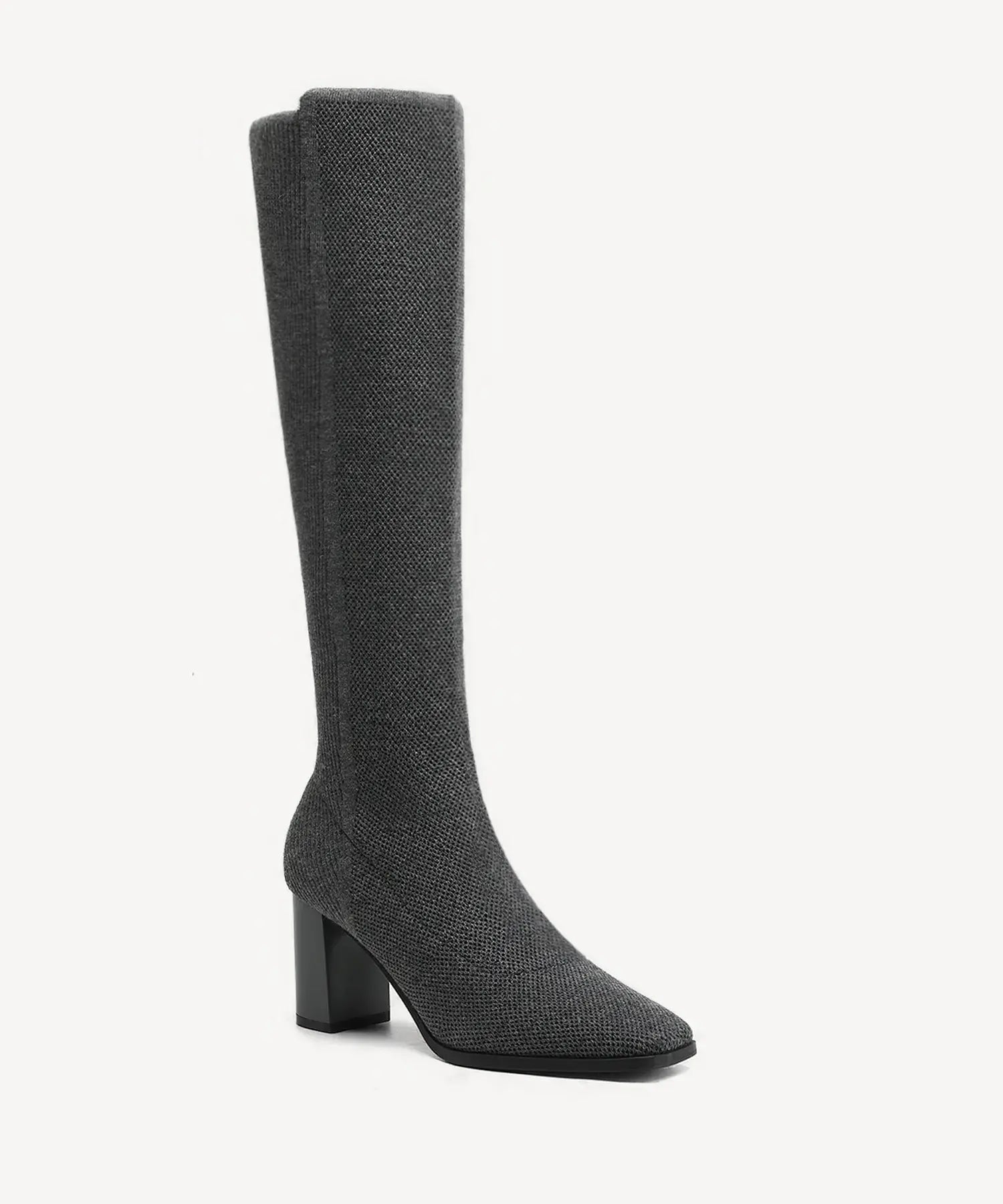 Cozy Woven Square Toe Block Heel High Boot - Dark Grey / US 11 | EU 42.5 | UK 9