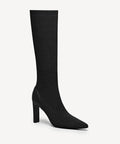Textured Woven Pointed Toe Heeled High Boot - Black / US 9 | EU 40 | UK 7
