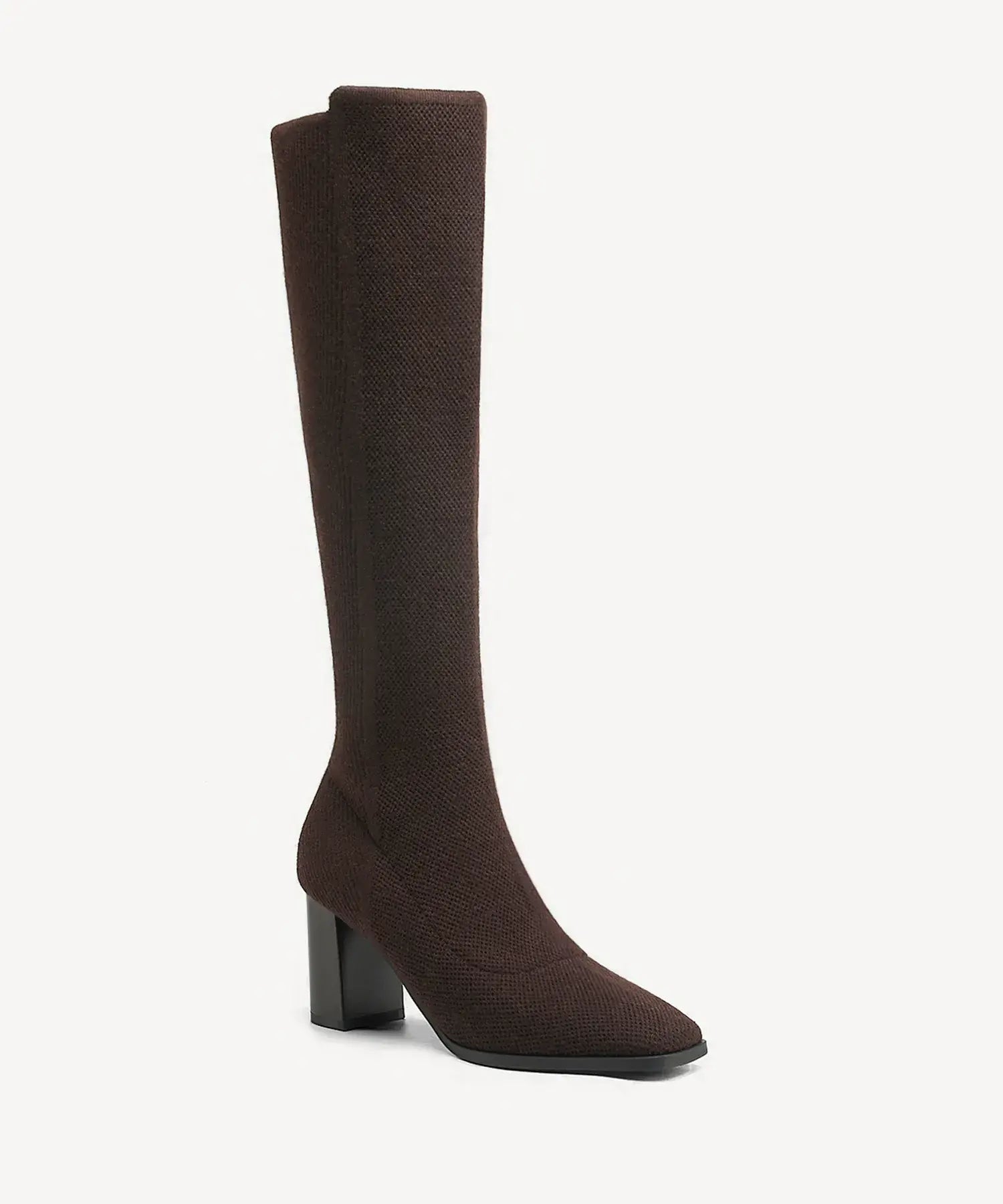 Cozy Woven Square Toe Block Heel High Boot - Coffee / US 7.5 | EU 38 | UK 5.5