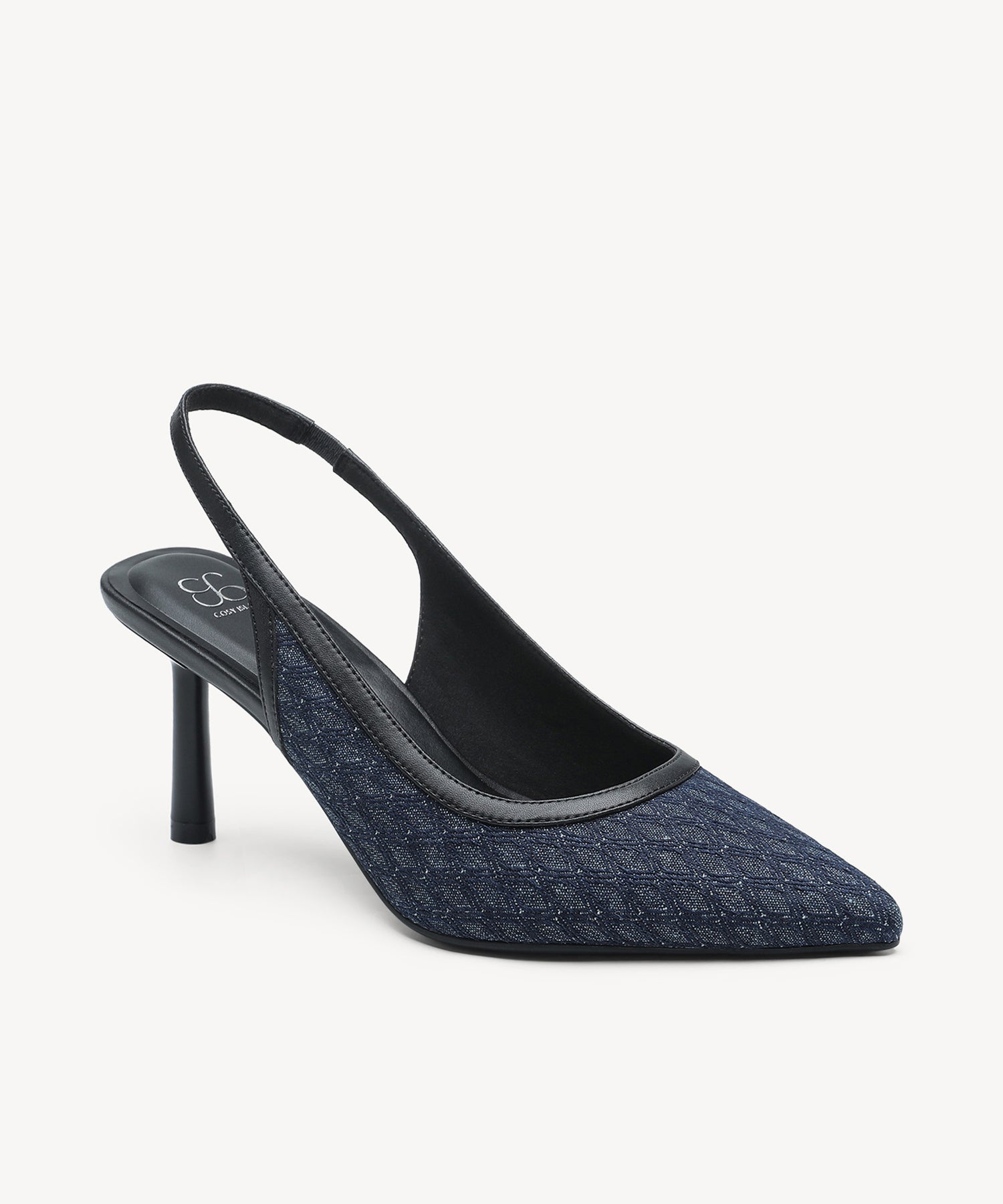 GraceWeave Pointed Toe Stiletto Heeled Slingback - Lattice Navy / US 7 | EU 37.5 | UK 5