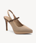 EmbroDance Pointed Toe Platform Heeled Slingback - Apricot Snake Print / US 10 | EU 41.5 | UK 8