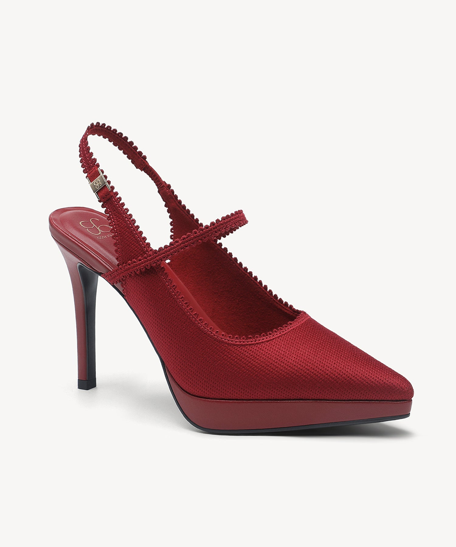 EmbroDance Pointed Toe Platform Heeled Slingback - Red / US 6.5 | EU 37 | UK 4.5