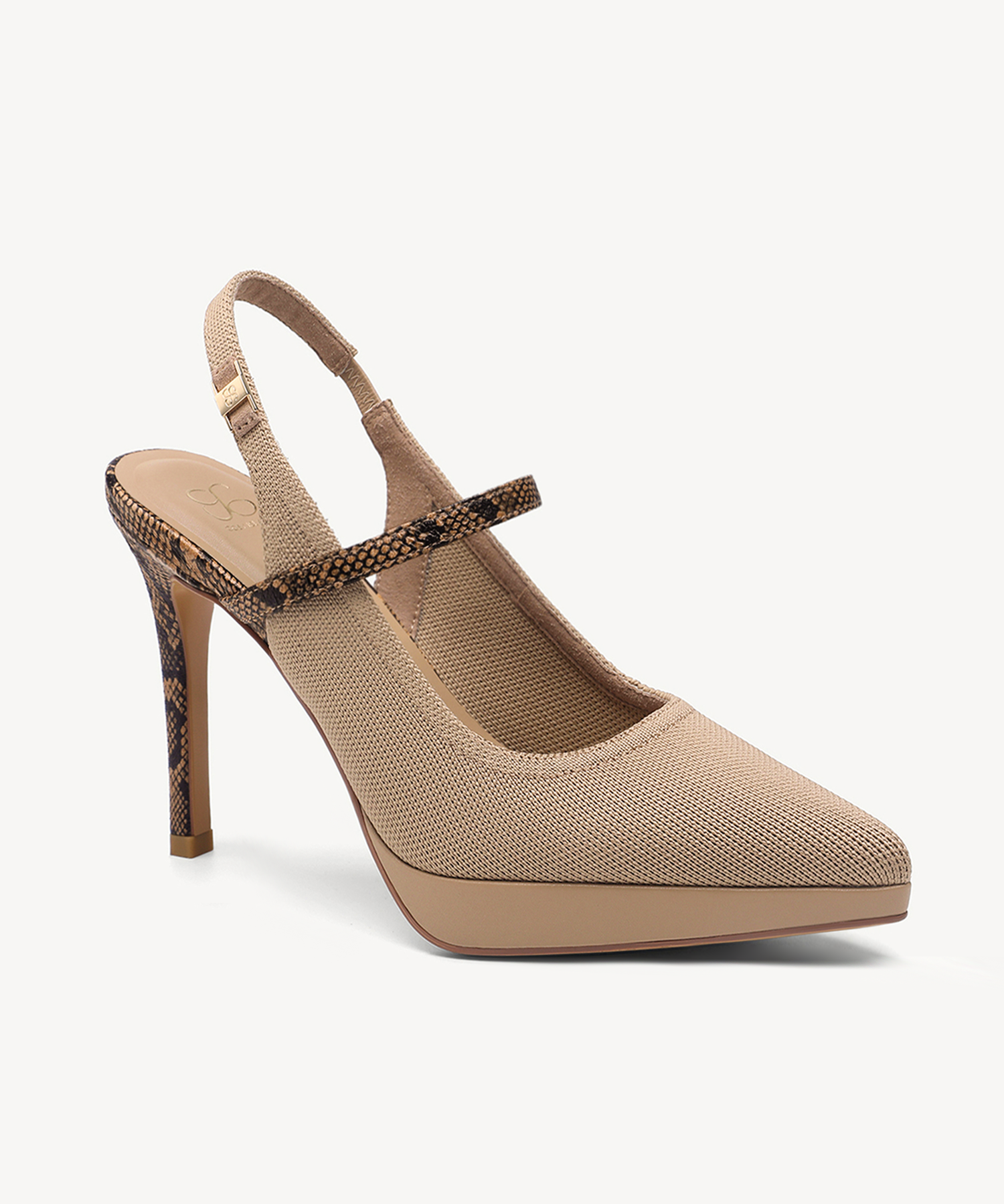 EmbroDance Pointed Toe Platform Heeled Slingback - Apricot Snake Print / US 8.5 | EU 39.5 | UK 6.5