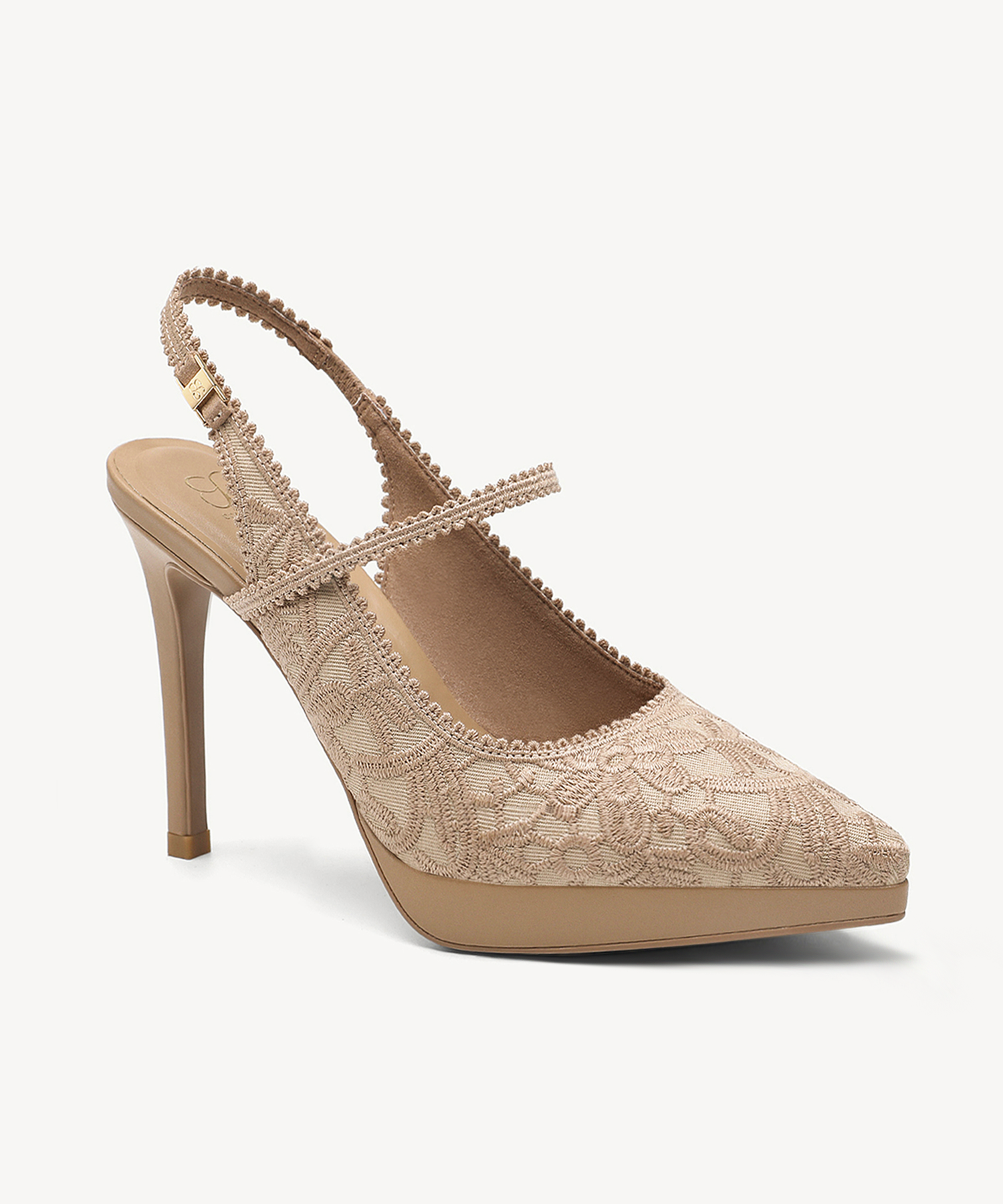 EmbroDance Pointed Toe Platform Heeled Slingback - Embroidery Apricot / US 5 | EU 35 | UK 3