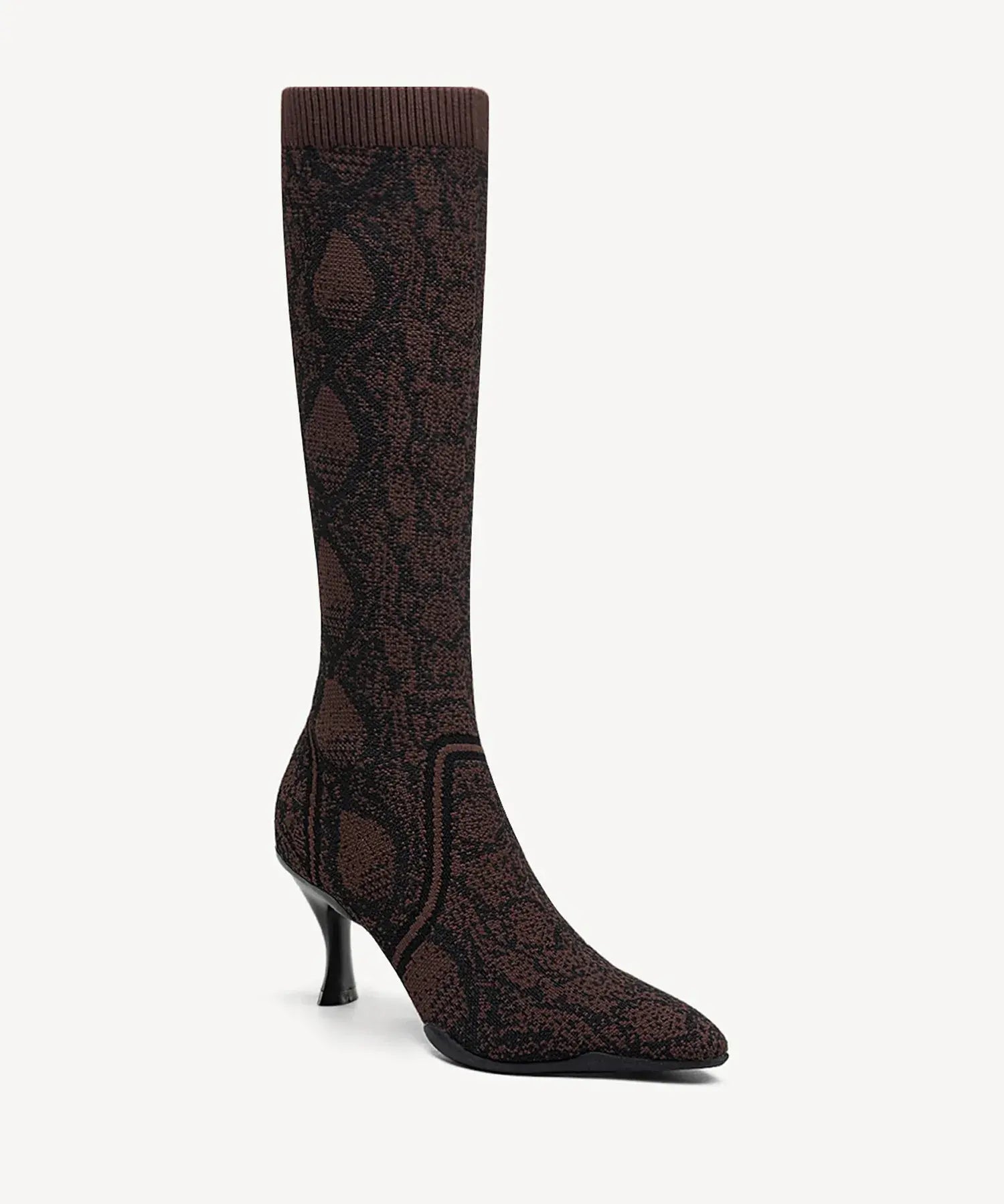 BelleVoyage Minimalist Pointed Toe Heeled Long Boot - Brown Snake Print / US 5 | EU 35 | UK 3