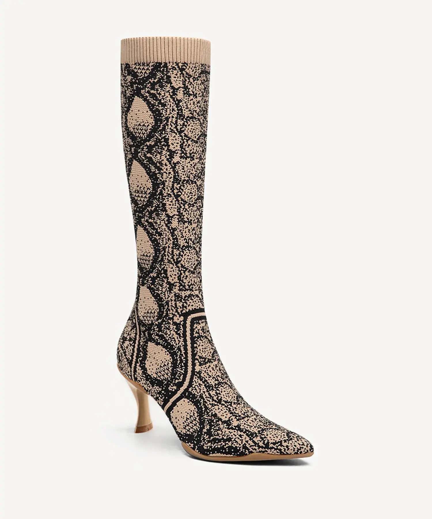 BelleVoyage Minimalist Pointed Toe Heeled Long Boot - Apricot Snake Print / US 8 | EU 39 | UK 6