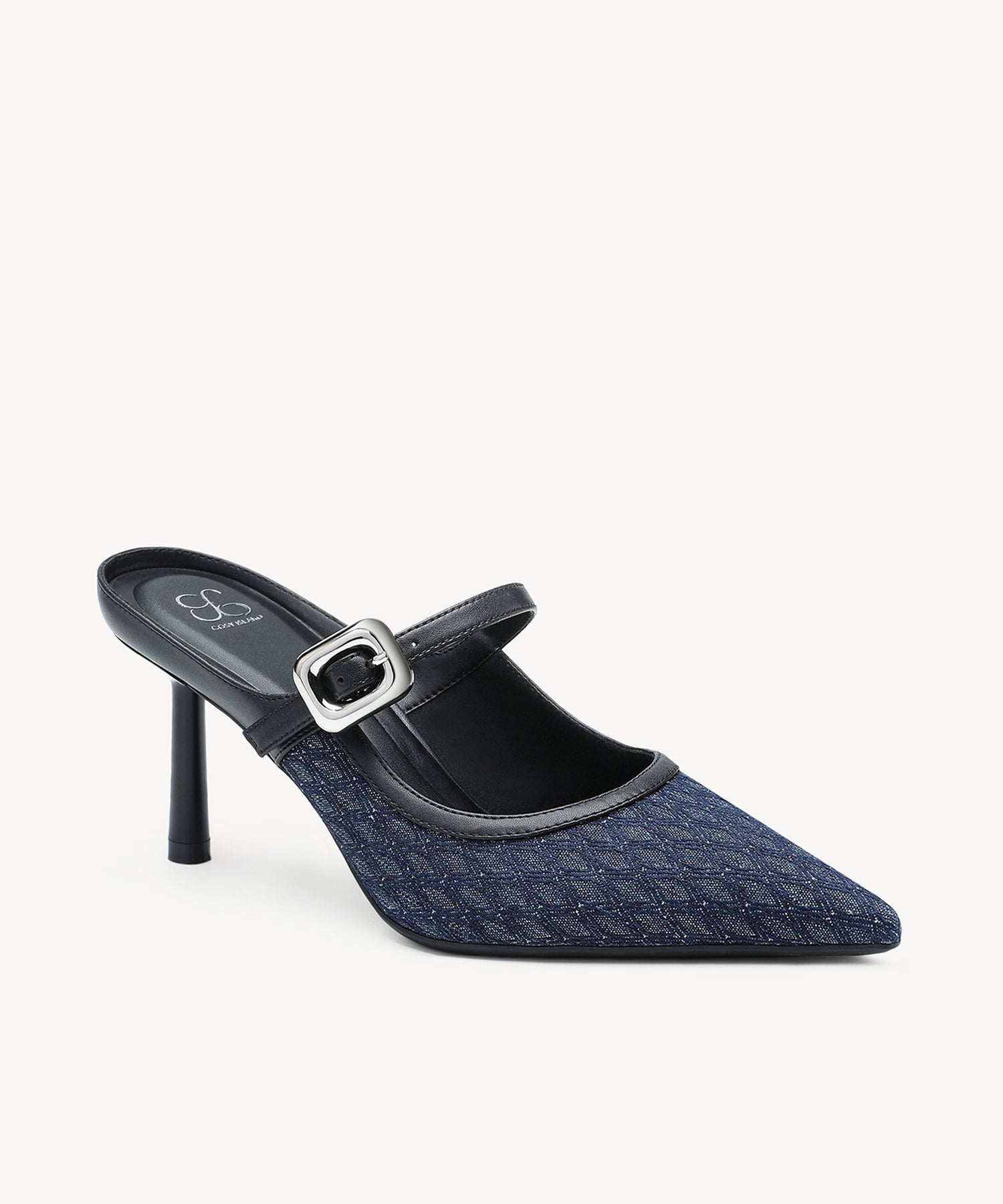 GraceLithe Denim Pointed Toe Heeled Mule - Lattice Navy / US 11 | EU 42.5 | UK 9