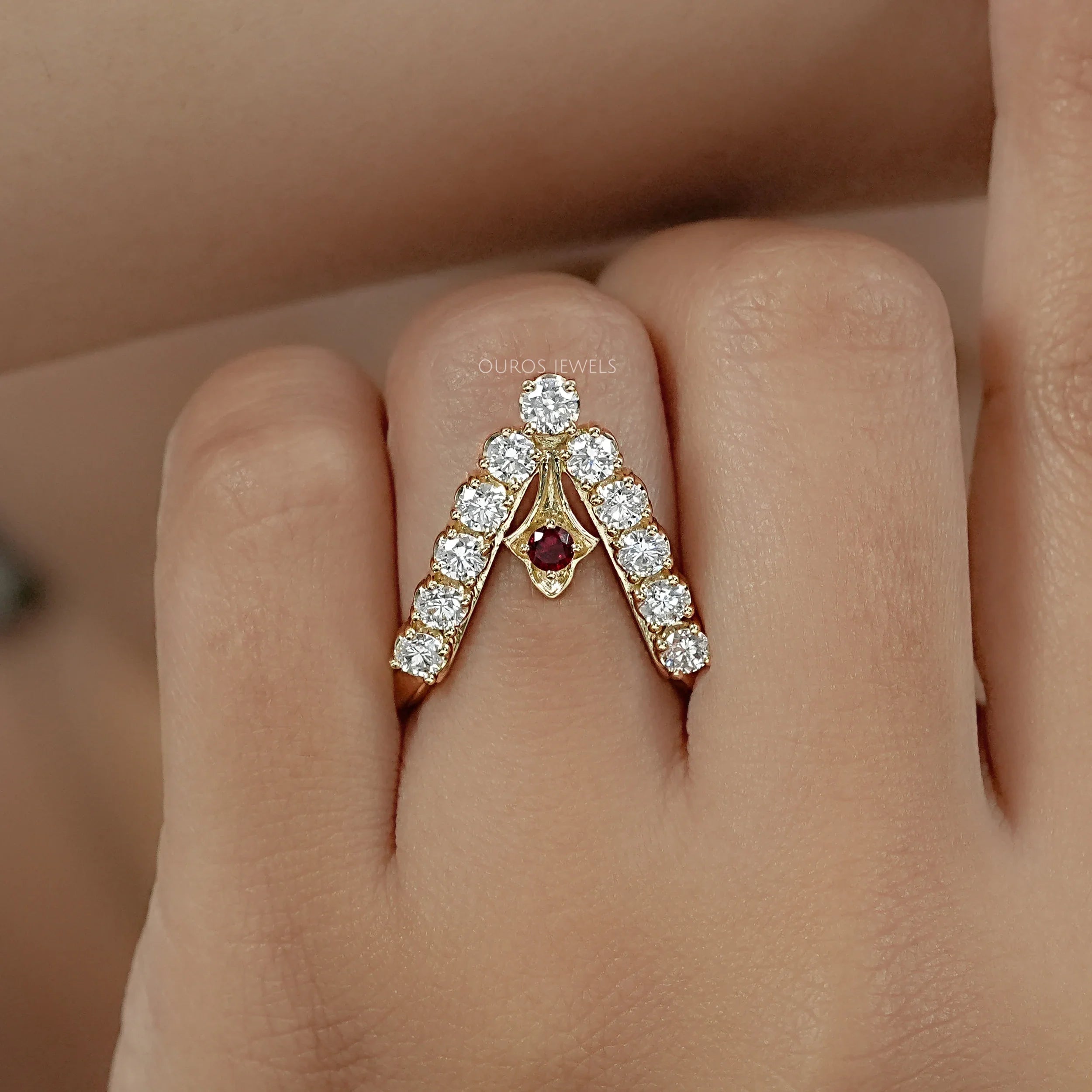 Red Ruby Round Diamond Vanki Ring
