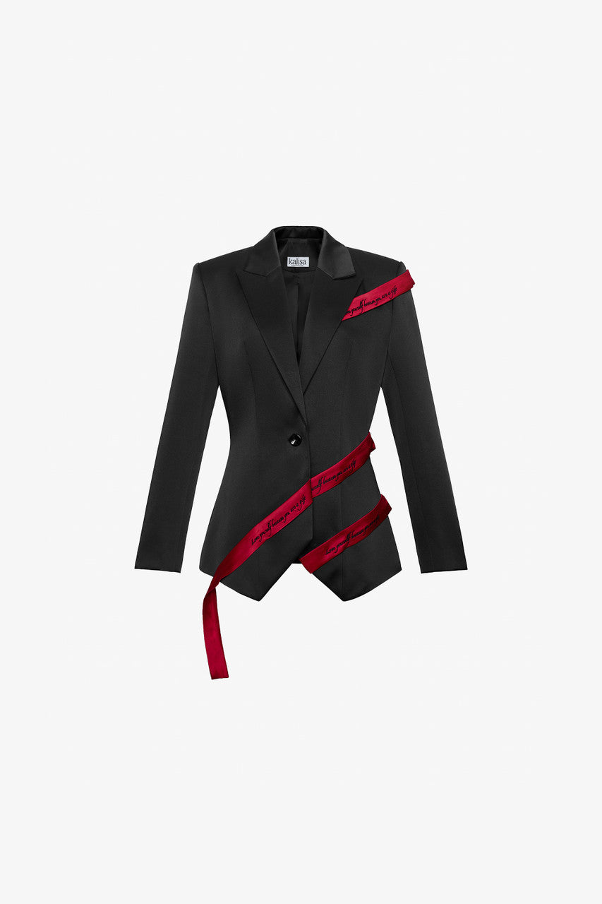 Red-Striped Deep V Blazer