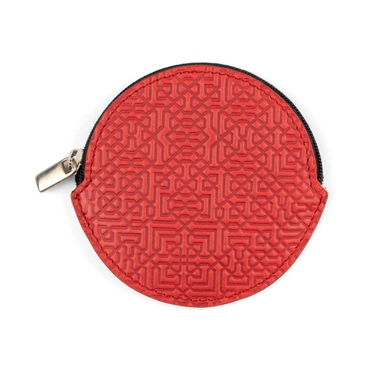 Red Embossed Leather Coin Purse with Arabesque