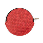 Red Embossed Leather Coin Purse with Arabesque
