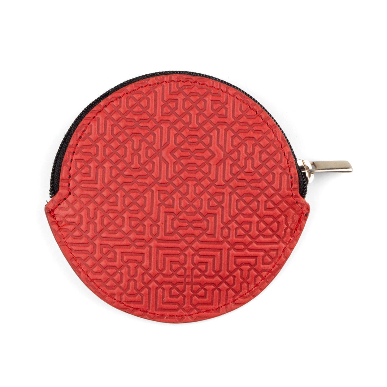 Red Embossed Leather Coin Purse with Arabesque