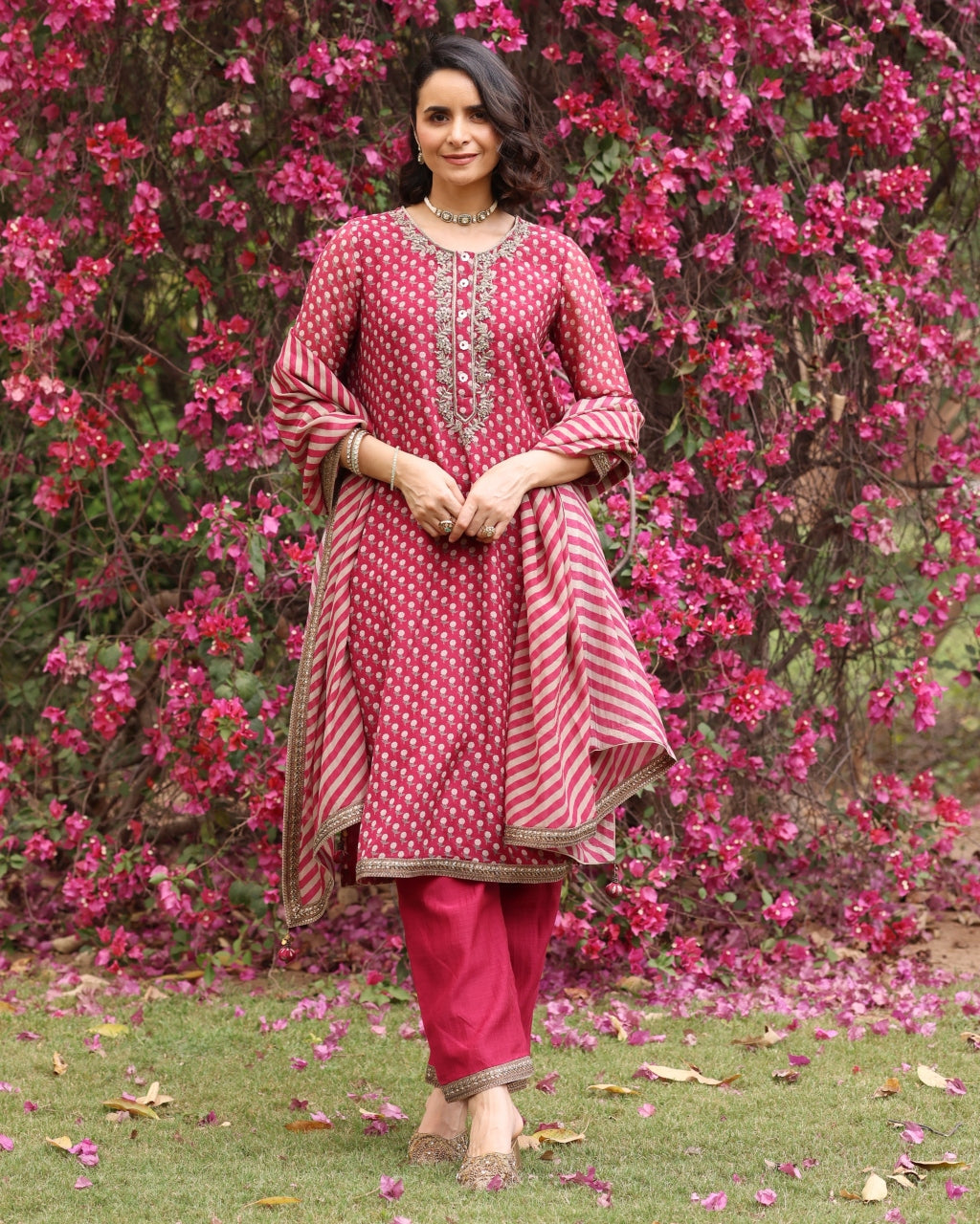 Red Anargul Kurta Set By KYNAH, Luxury Indian Fashion & Bridal Wear