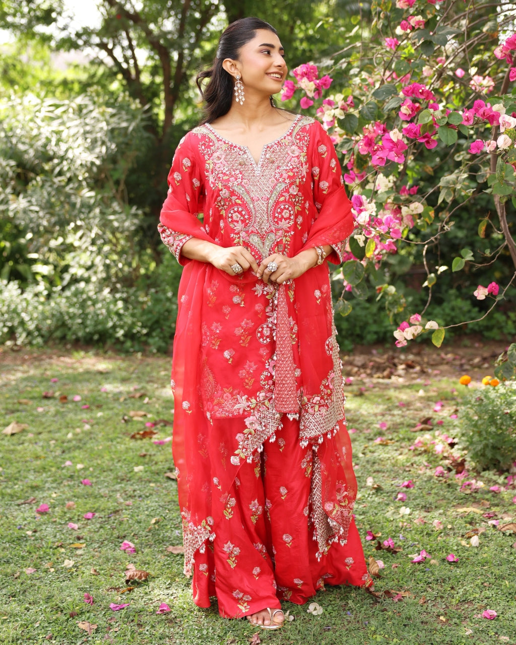 Red Paisley Sharara By KYNAH, Luxury Indian Fashion & Bridal Wear
