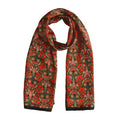 Art Nouveau Red Silk Scarf with Green & Gold Flourishes Azteca