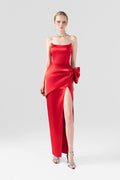 Nightfall Bow Accent Silk Body-Hugging Maxi Dress