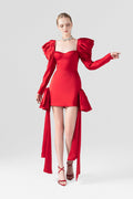 Avant-Garde Puffed Sleeves Corset Mini Silk Dress
