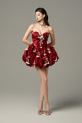 Floretta Silk Strapless 3D Floral Embellished Mini Dress
