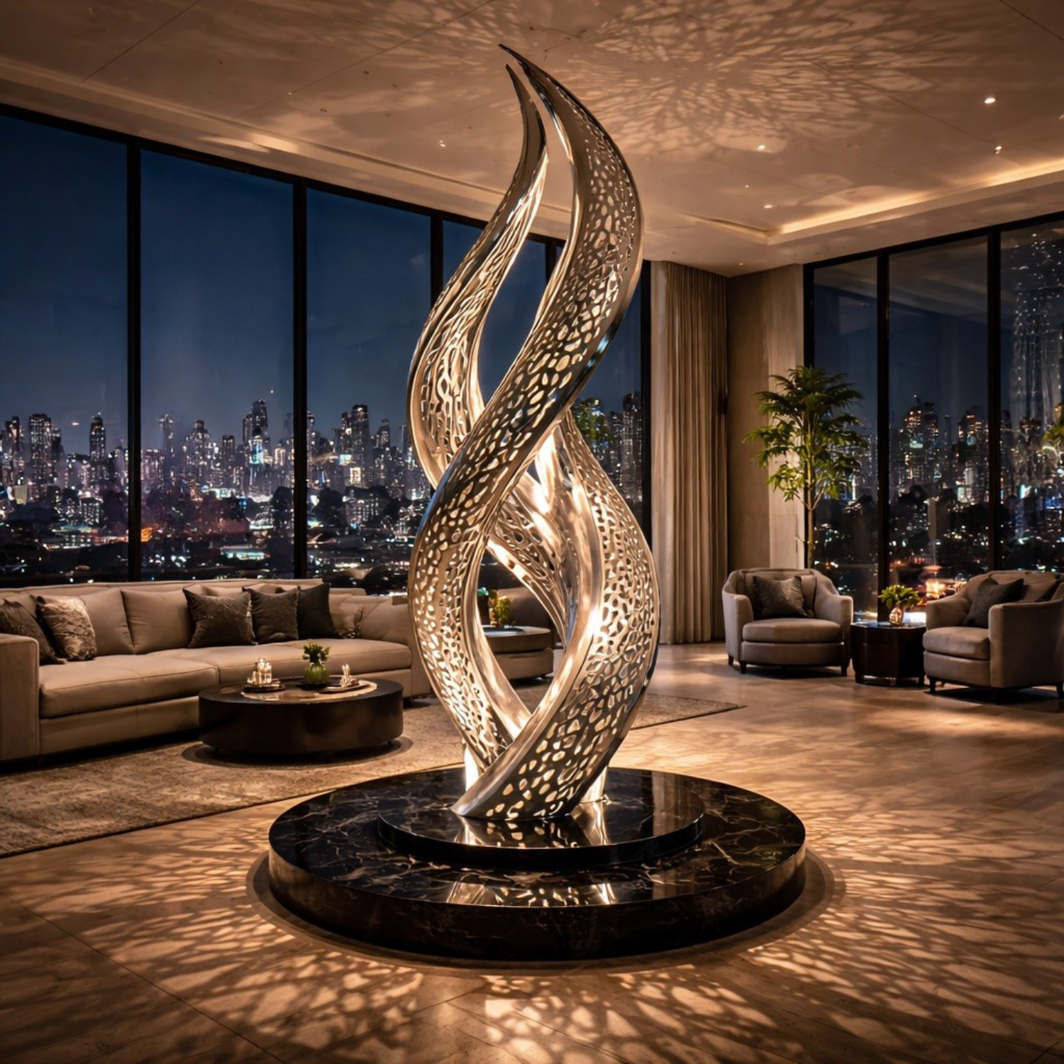 OSO Stainless Steel Reflective DNA Sculpture - Height: 72 inch (183 cm)