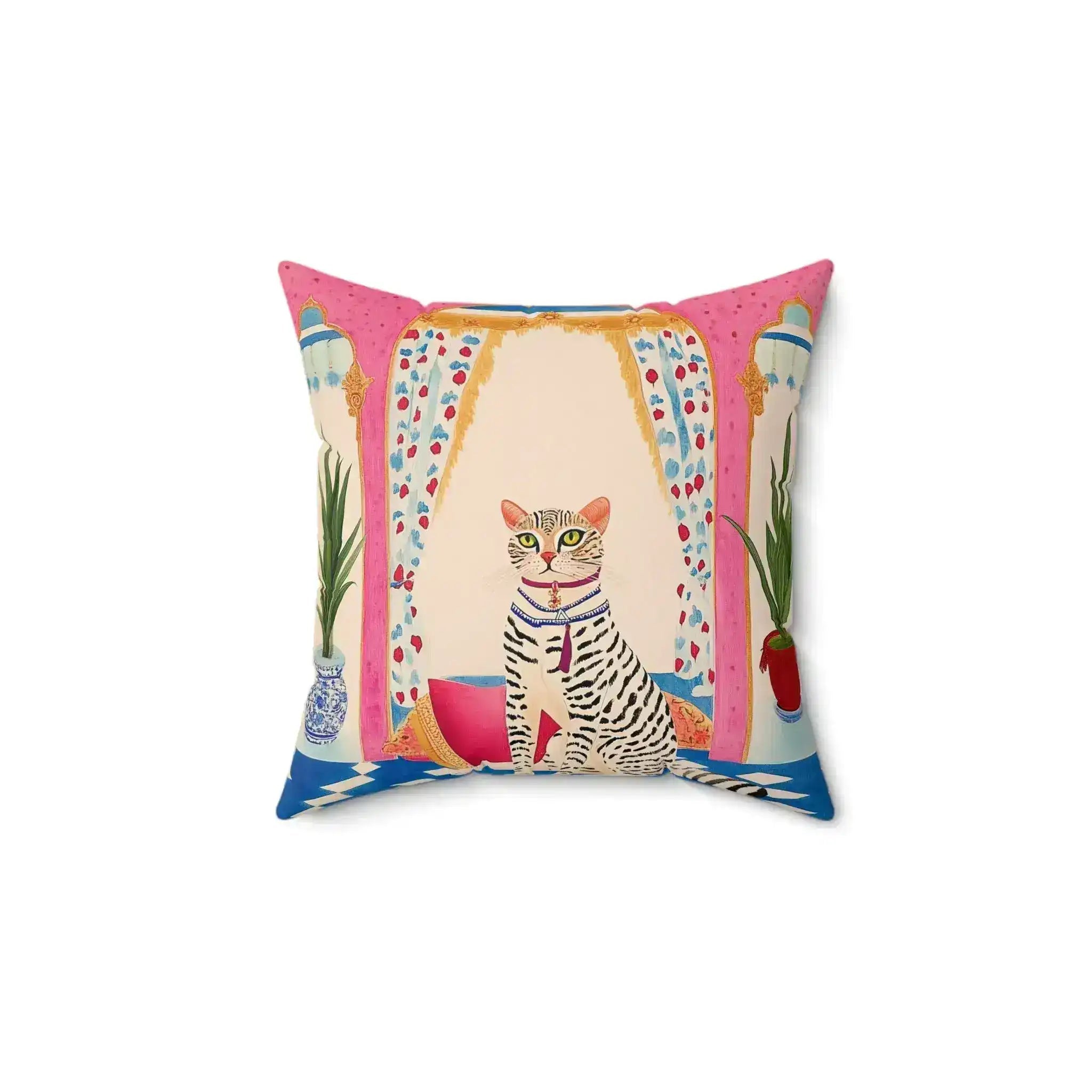 Regal Cat in Pink Palace Throw Pillow