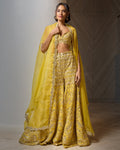 Yellow Raw Silk High Waist Sharara Cape Set By KYNAH, Luxury Indian Fashion & Bridal Wear