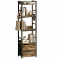 4-Tier Narrow Bookshelf with Drawer & 8 Hooks, 39x26x136.5 cm Rustic Brown