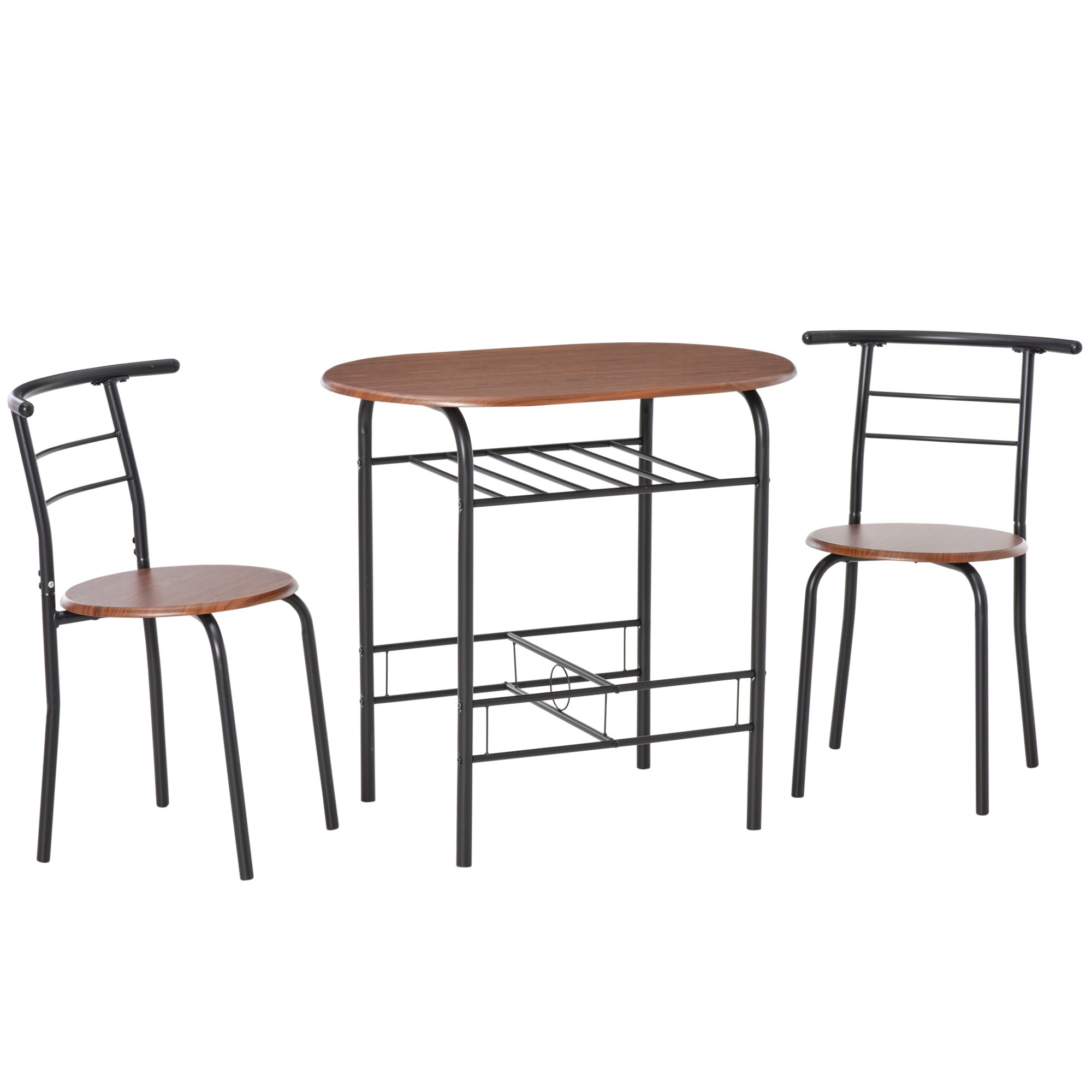3-Piece Oval Dining Set with Wine Rack for Small Spaces, Black and Natural